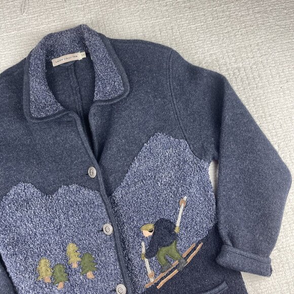 Vintage Sweater Jacket Womens Small Navy Blue Wool Fleece Nordic Ski Winter - Picture 2 of 16